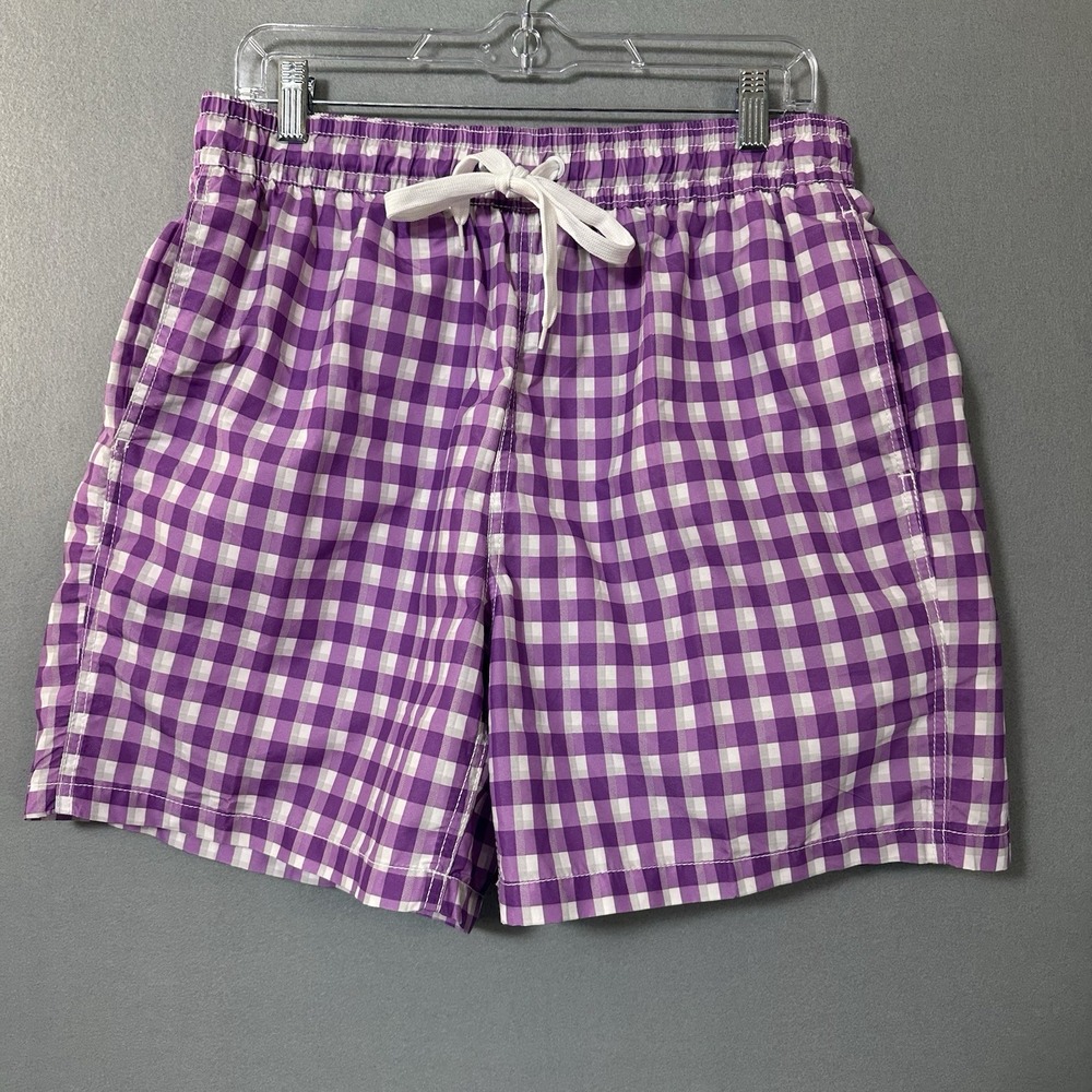 Kanu Surf Board Shorts Men's Large Purple Gingham Lined Pockets Beach Vacation